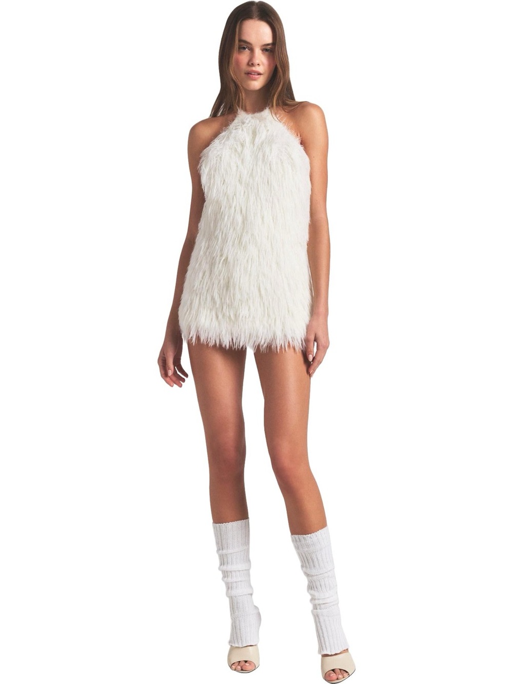 SKIMS FAUX FUR KNIT HALTER MINI DRESS IN MARBLE XS - Picture 2 of 8